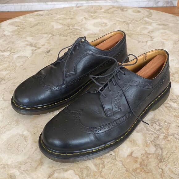 Dr. Martens 11845 Yellow Stitch Leather Wingtip Brogues - Picture 6 of 16